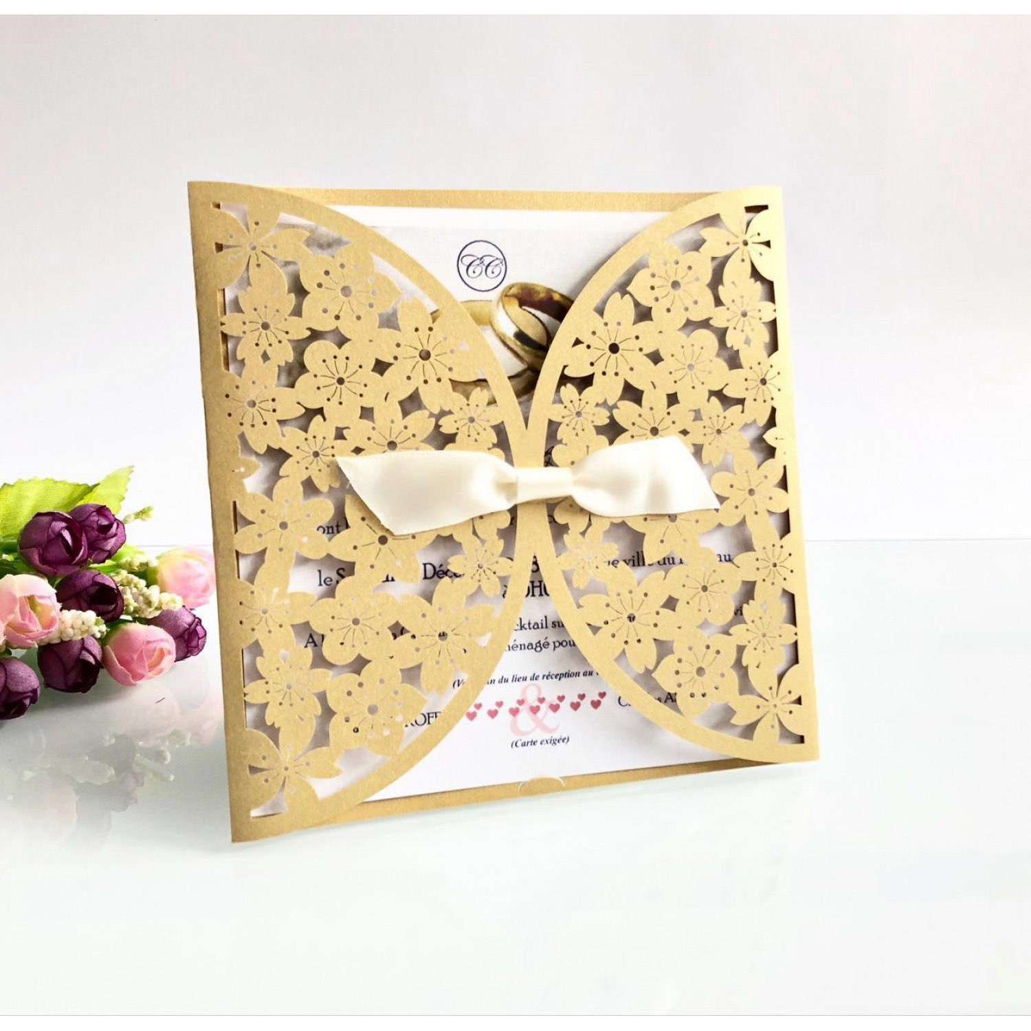 Ivory Invitation Card Laser Cut Paper Elegant Invitation Square Wedding Invitation